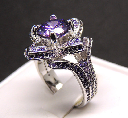 VioletStatementRingFlowerPurpleCzWgoldPlatedWomensGingerLyneCollection_Silver-6