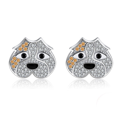 Pitbull Dog 3d Stud Earrings for Women or Girls Sterling Silver Cz Ginger Lyne Collection - 2D Earrings