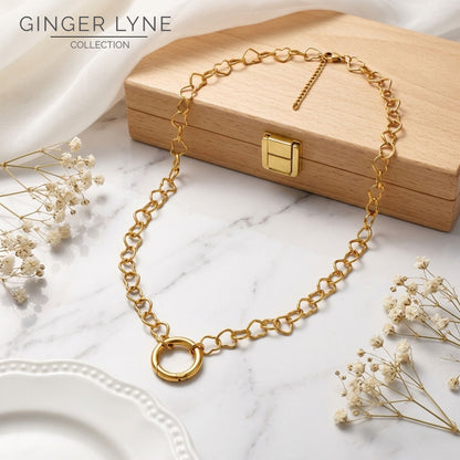 Carabiner Charm Necklace for Women Heart Chain Round Carabiner Holder Stainless Steel by Ginger Lyne - 20mm/Gold