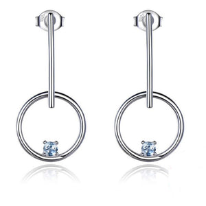 Circle Bar Drop Earrings for Women Blue Topaz Sterling Silver Ginger Lyne Collection - Blue
