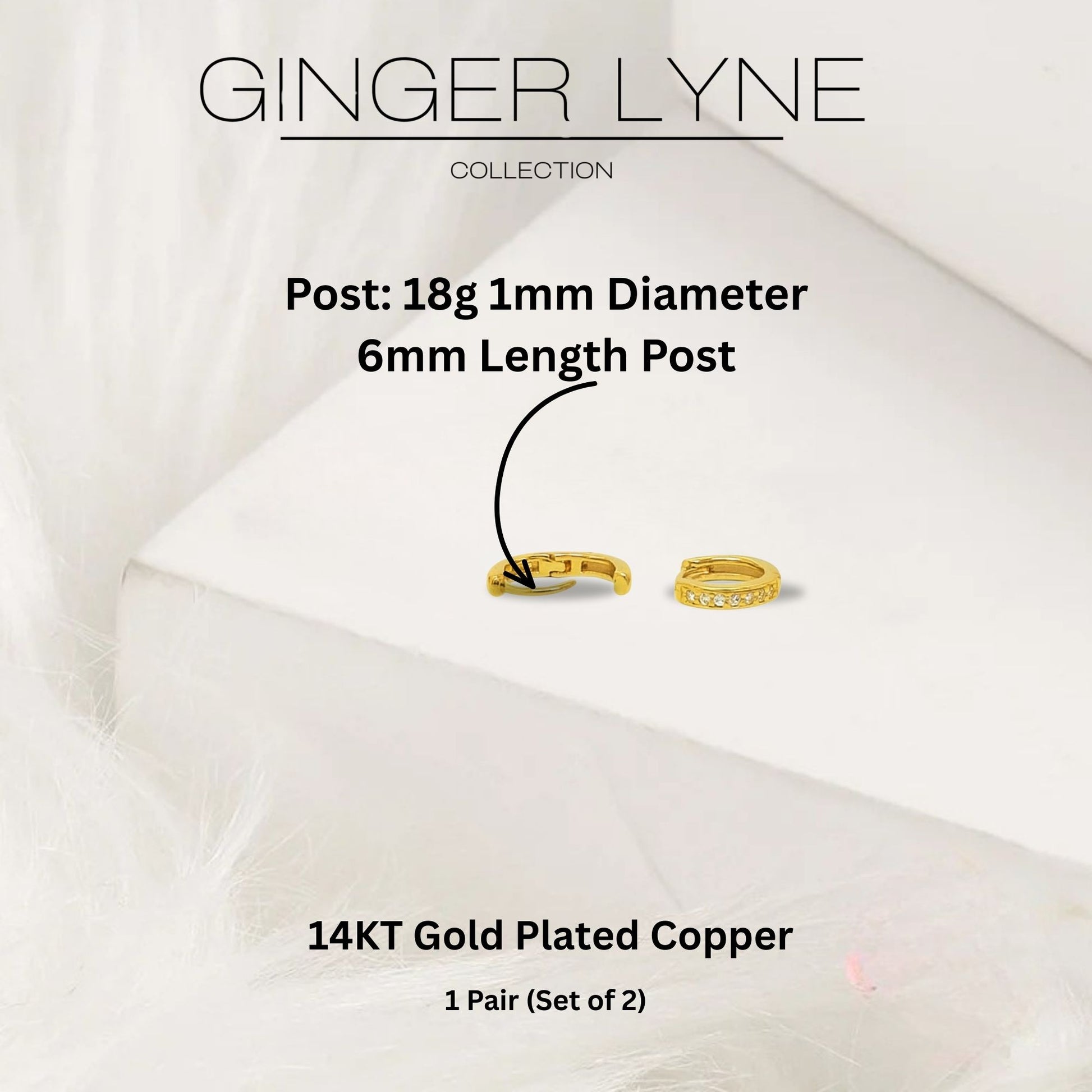 Small Huggie Hoop Earrings for Women White Gold Plated 8mm CZ Body Jewelry by Ginger Lyne Collection - 8mm Gold
