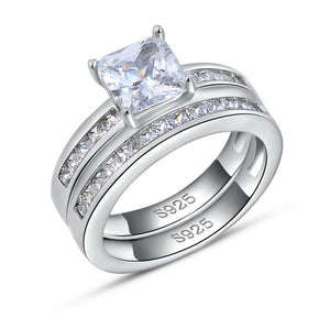 Kristie Bridal Set Princess Cut Cz Engagement Ring Womens Ginger Lyne Collection - 9