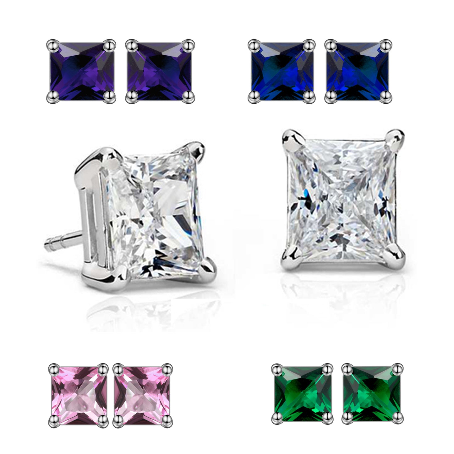 Princess 6mm Stud Earrings White Gold Plated Cz Womens Ginger Lyne Collection - Pink