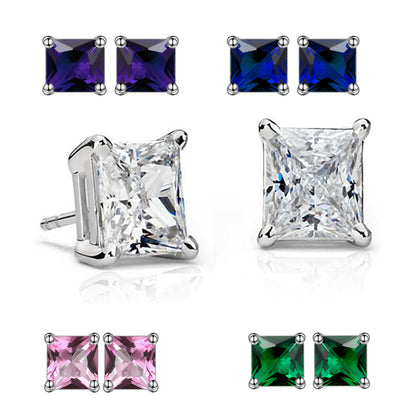 Princess 6mm Stud Earrings White Gold Plated Cz Womens Ginger Lyne Collection - Pink