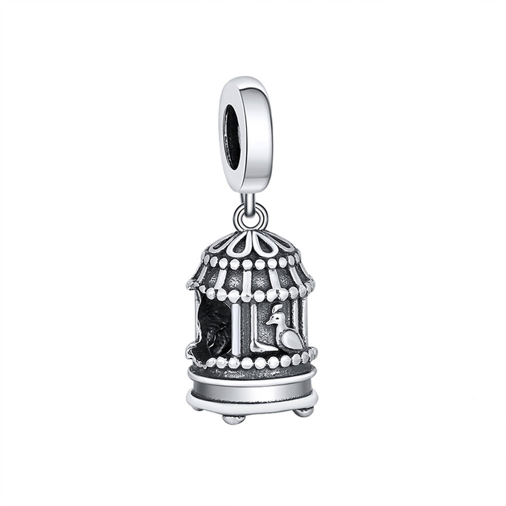 Birdcage Charm European Bead Oxidized Sterling Silver Ginger Lyne Collection
