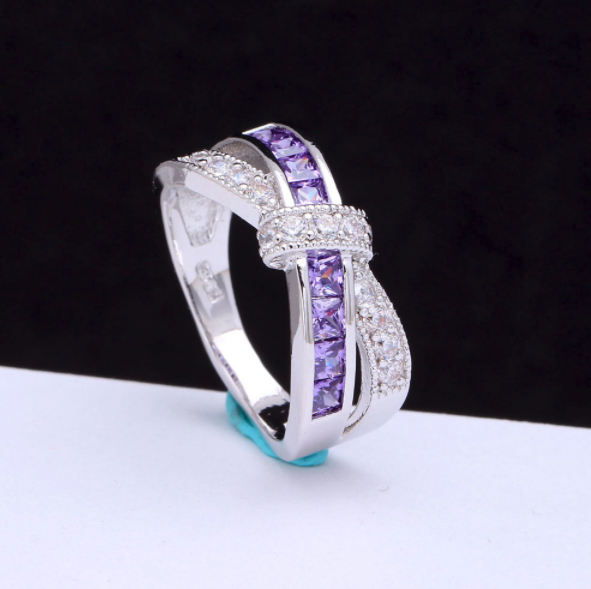 VerandaWeddingBandRingCrossKnotCzWgoldPlatedWomensGingerLyneCollection_Silver/Purple-3