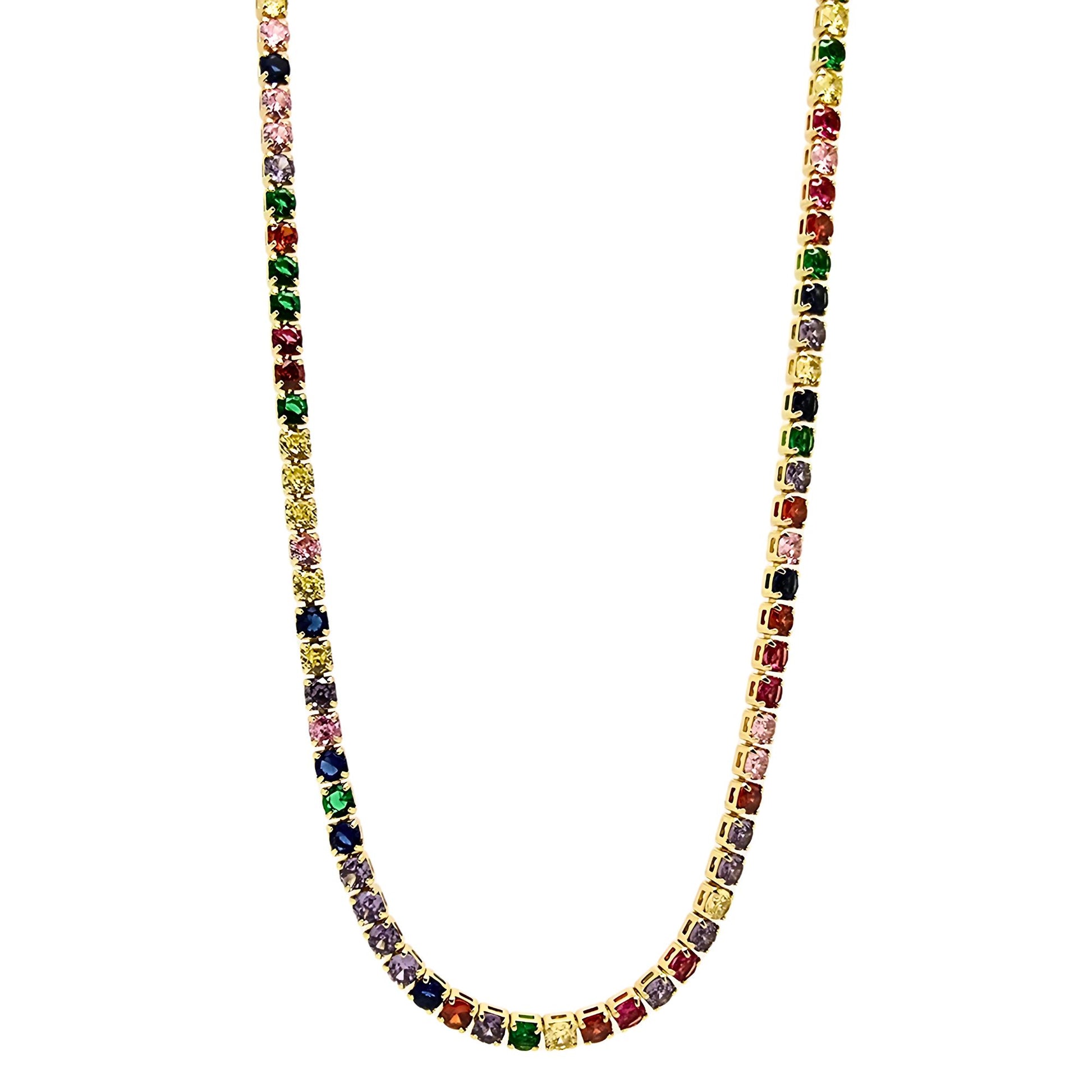 ColorfulTennisNecklaceforWomen3mmCubicZirconiaAdjustable17"Length14KGoldPlatedStainlessSteelbyGingerLyne_GoldTone-1