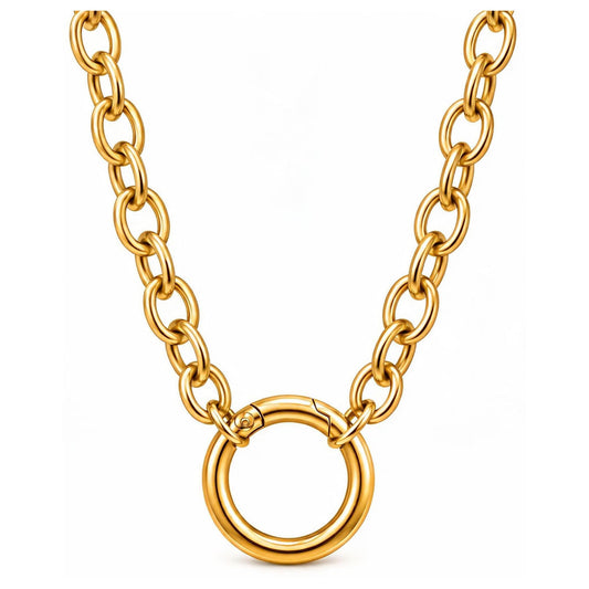 Carabiner Charm Necklace for Women, Round Charm Holder, Stainless Steel