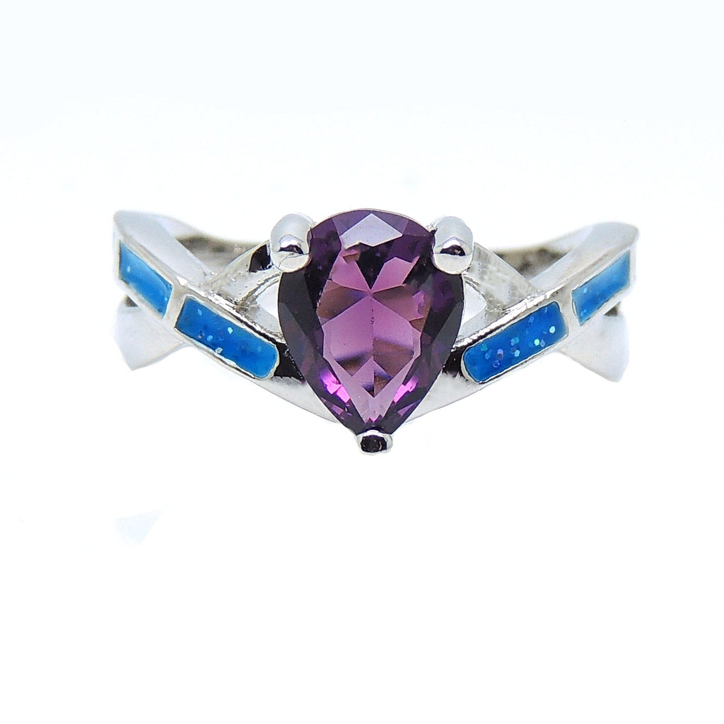 Bonnie Ring Purple Pear Blue Fire Opal Cubic Zirconia Women Ginger Lyne Collection - 10