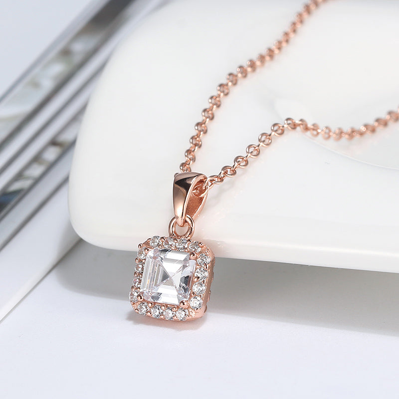 Square Halo Pendant Necklace for Women Sterling Silver Cz Ginger Lyne Collection - Rose Gold