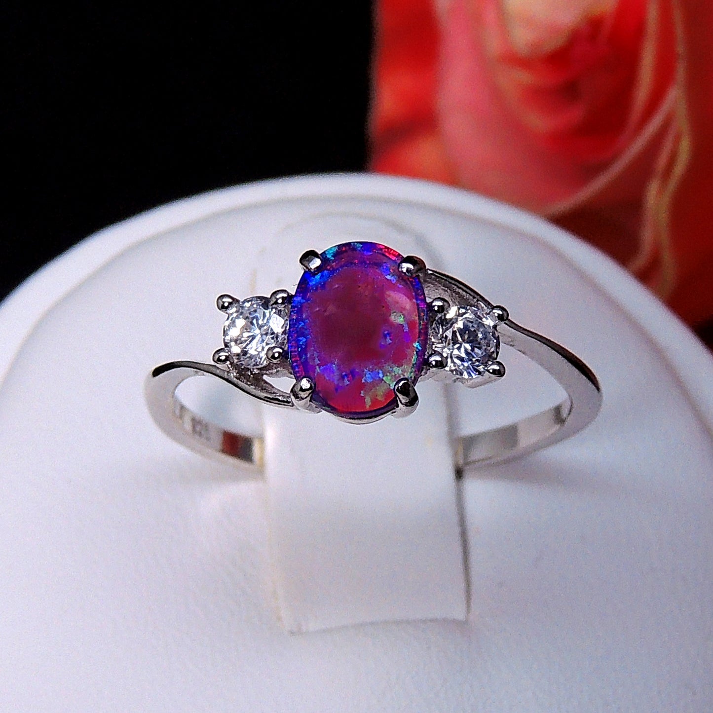 Addy Purple Opal Ring Sterling Silver Women Engagement Ginger Lyne Collection - Purple,10