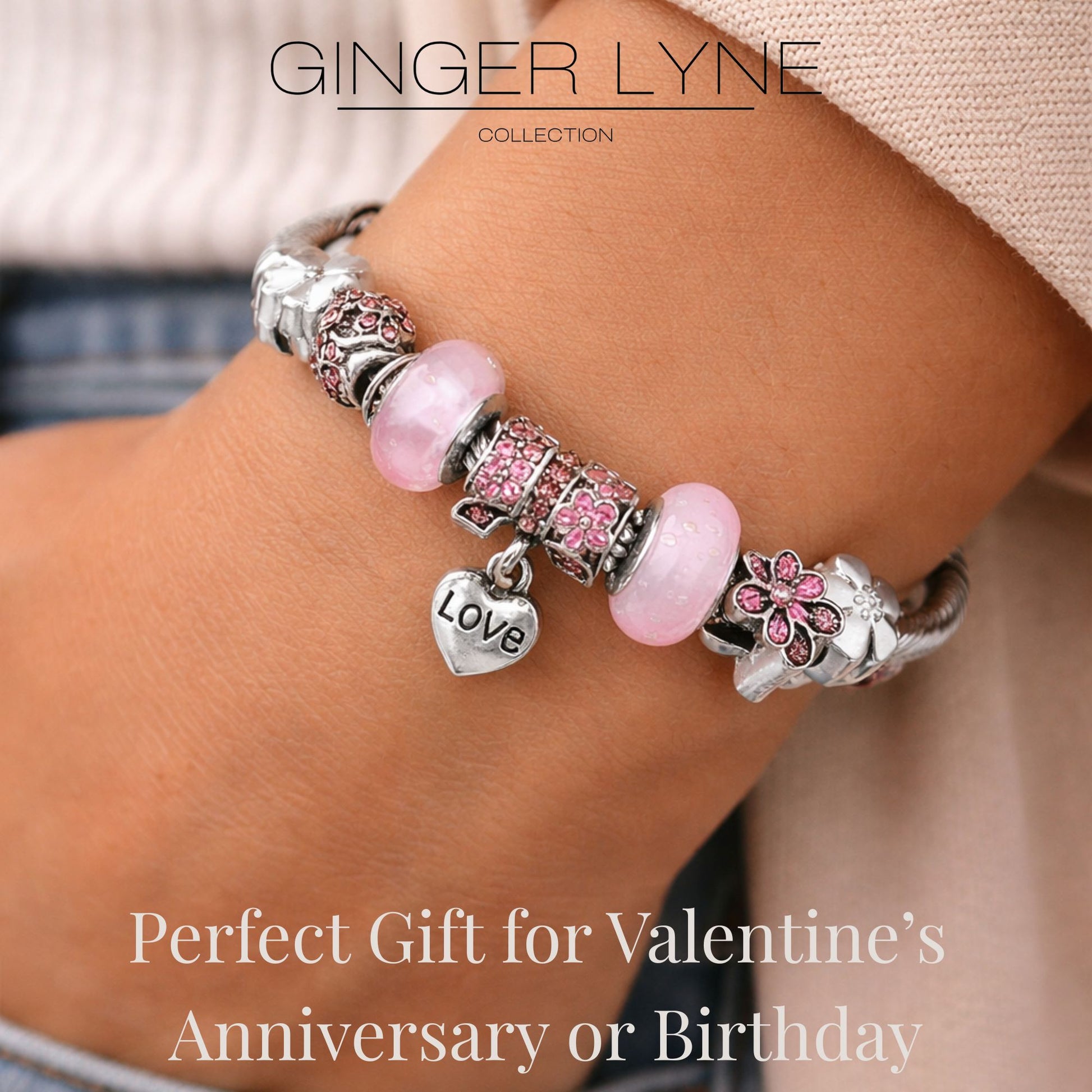 LoveThemeCableCharmBraceletforWomenbyGingerLyneAlloyPinkItalianStyleBeadsValentinesGift_Pink-5