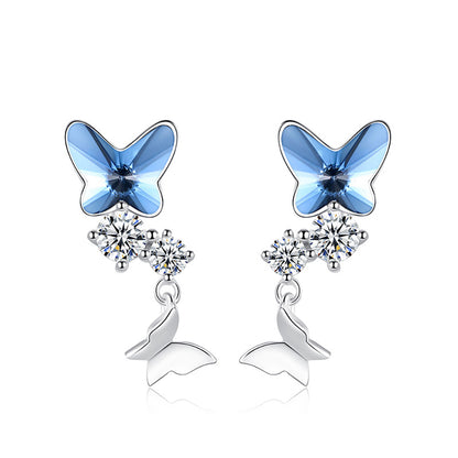 Butterfly Drop Earrings for Women Blue Swarovski Crystal Sterling Silver Ginger Lyne Collection