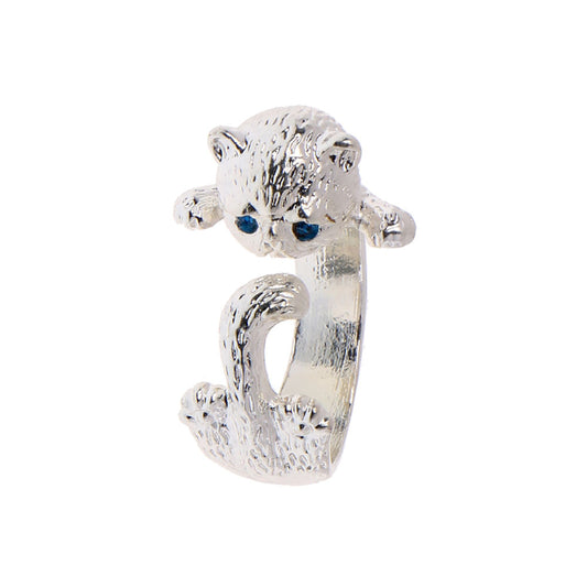 Fluffy Grumpy Cat Wrap Ring Silver Plated Girls or Womens Ginger Lyne Collection