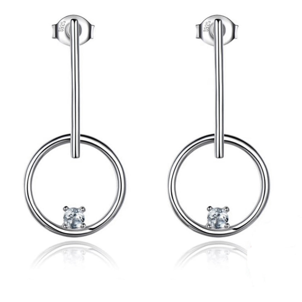 Circle Bar Drop Earrings for Women White Topaz Sterling Silver Ginger Lyne Collection - Clear