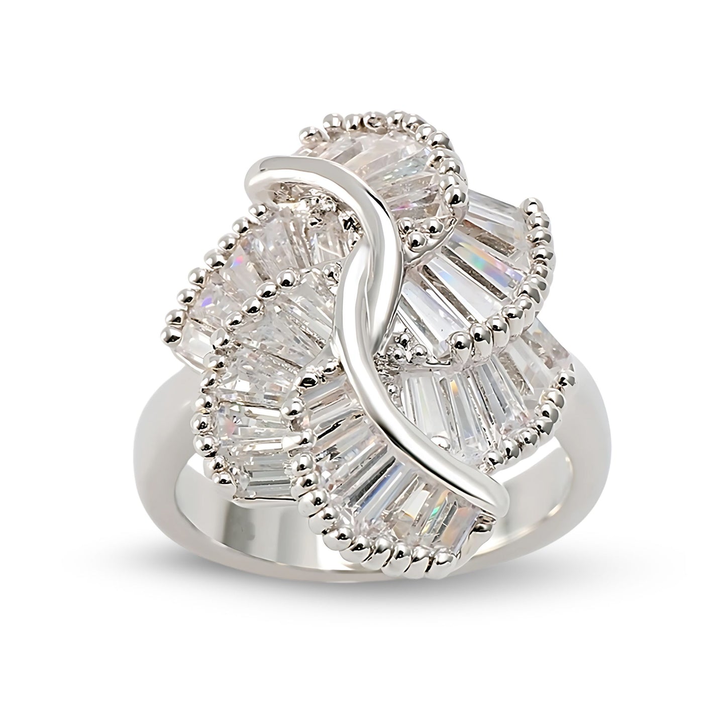 JillStatementRingWomensBaguetteCutWhiteGoldPlatedGingerLyneCollection_Silver-1