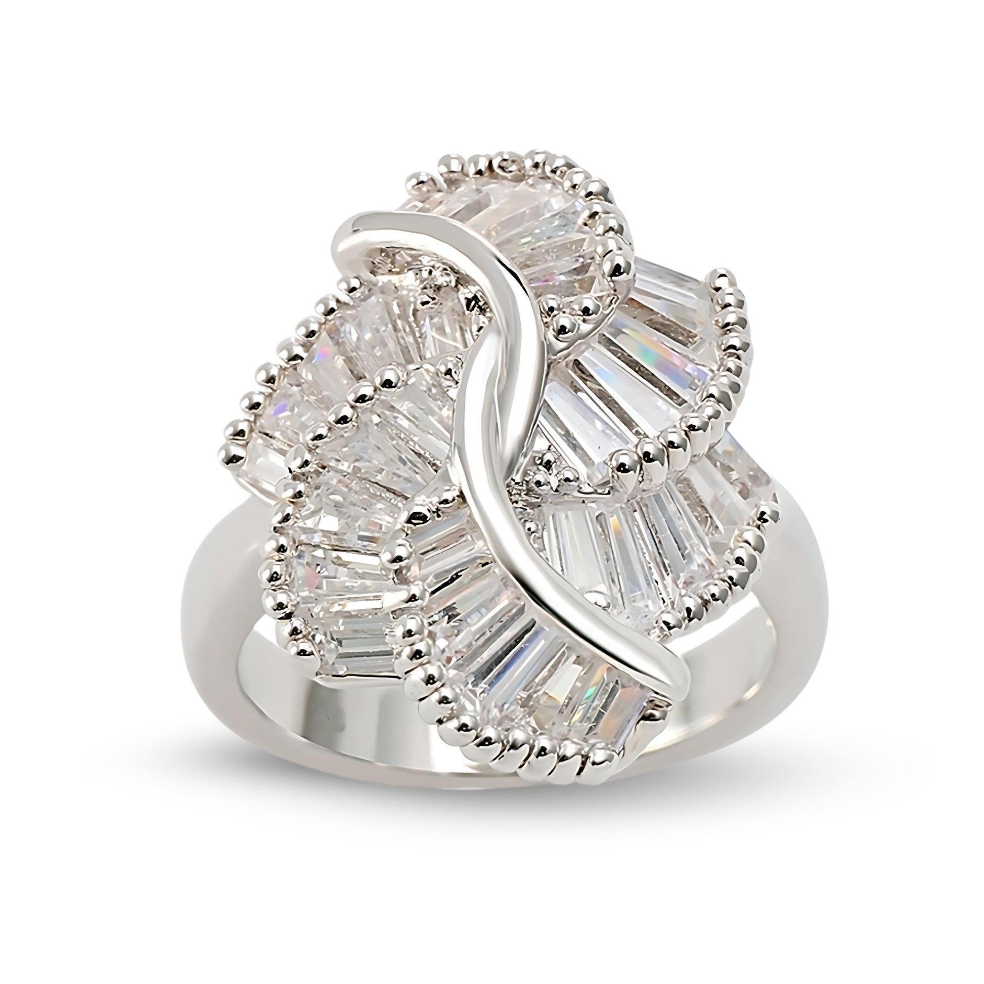 JillStatementRingWomensBaguetteCutWhiteGoldPlatedGingerLyneCollection_Silver-1