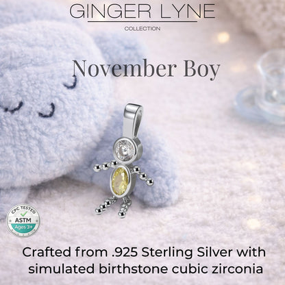 Baby Boy Birthstone Charm Children Pendants for Mom or Grandma Necklace by Ginger Lyne CZ Sterling Silver - Boy November