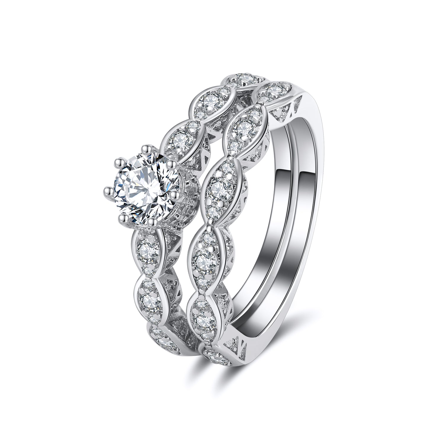 NickieBridalSetEngagementRingWeddingBandCzWomensGingerLyneCollection_Silver-1