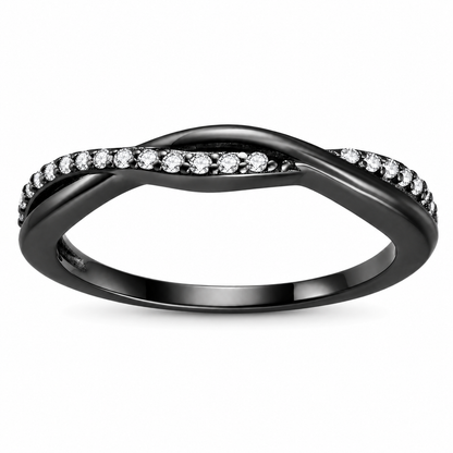 QueenaBlackRhodiumPlatedSterlingSilverWeddingBandClearCubicZirconiaHalfEternityTwistRingSize14forWomenbyGingerLyne_BlackClearStones-1
