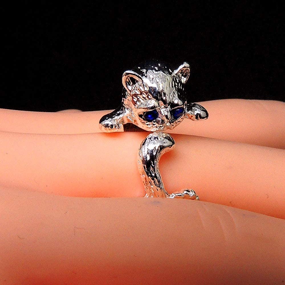 Fluffy Grumpy Cat Wrap Ring Silver Plated Girls or Womens Ginger Lyne Collection