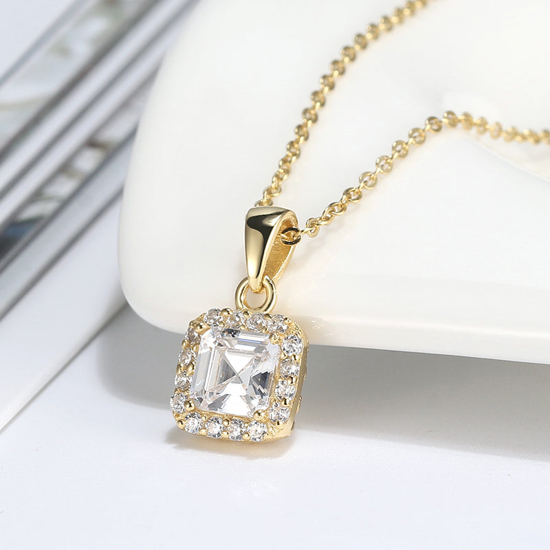 Square Halo Pendant Necklace for Women Sterling Silver Cz Ginger Lyne Collection - Yellow Gold