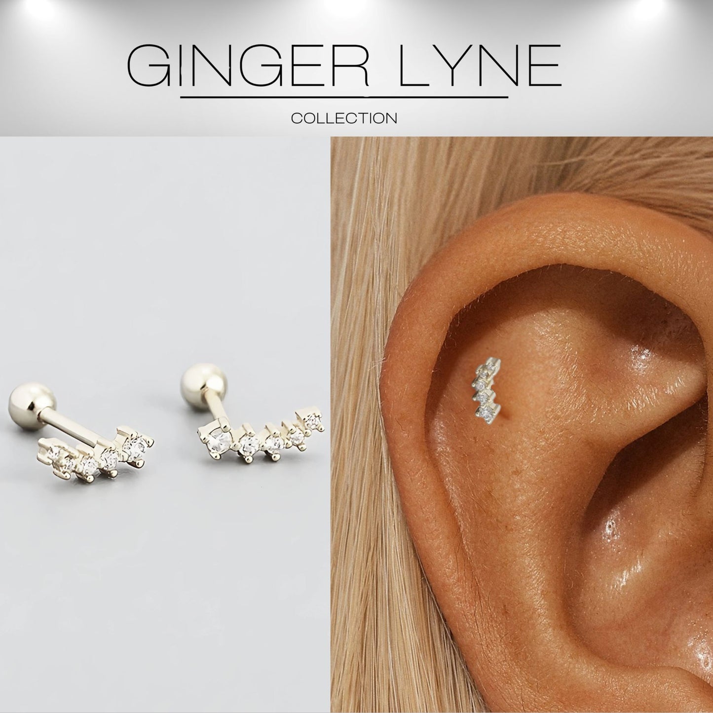 Graduated CZ Crawler Earrings for Women Sterling Silver 18G 8mm Cartilage Helix Upper Lobe Body Piercing Ginger Lyne - Silver