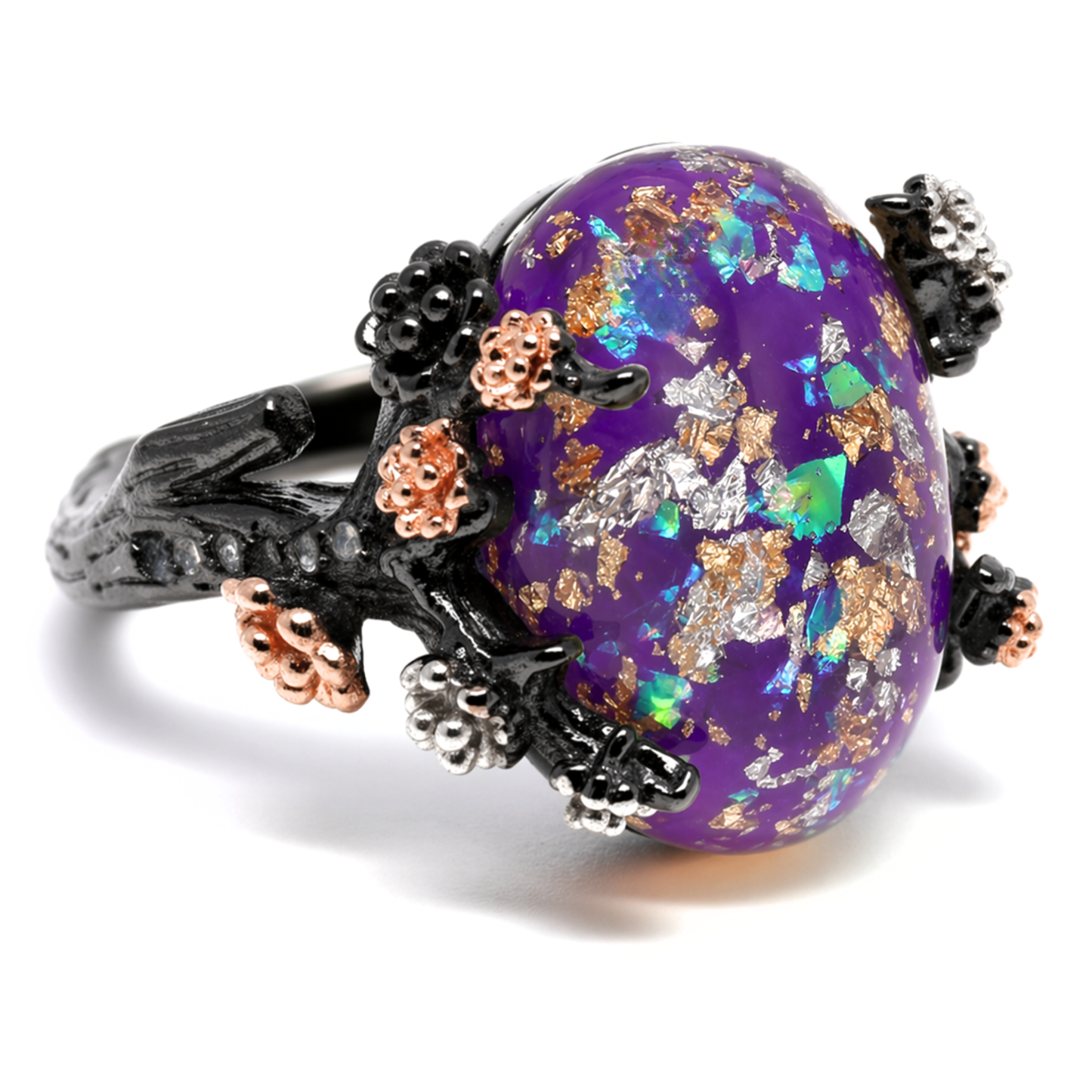 HenriettaBlackTreeBranchGothicInspiredFireOpalEngagementRingforWomenbyGingerLyne_Purple-Gold-1