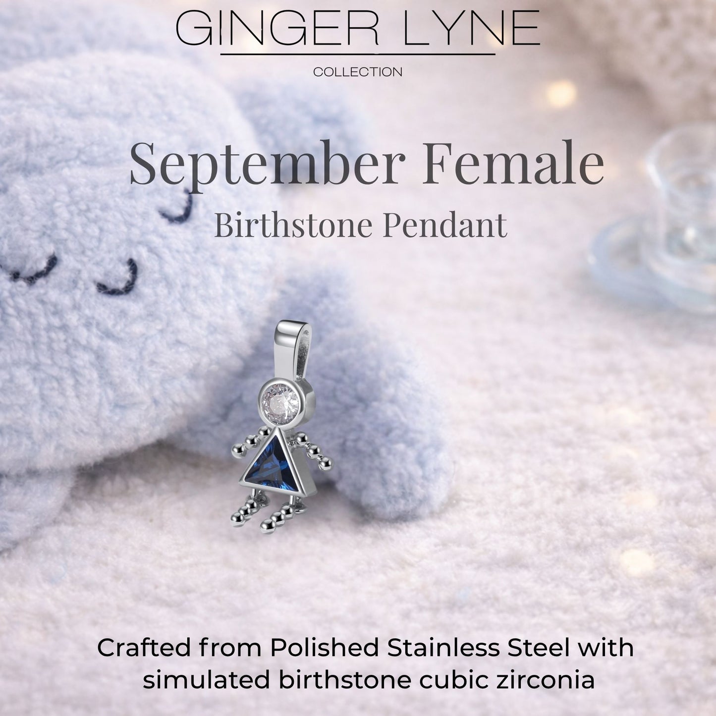 Birthstone Family Pendant for Mom by Ginger Lyne Stainless Steel Cubic Zirconia Charms For Grandma Necklace_Female-September-Silver-3