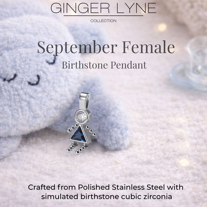 Birthstone Family Pendant for Mom by Ginger Lyne Stainless Steel Cubic Zirconia Charms For Grandma Necklace_Female-September-Silver-3