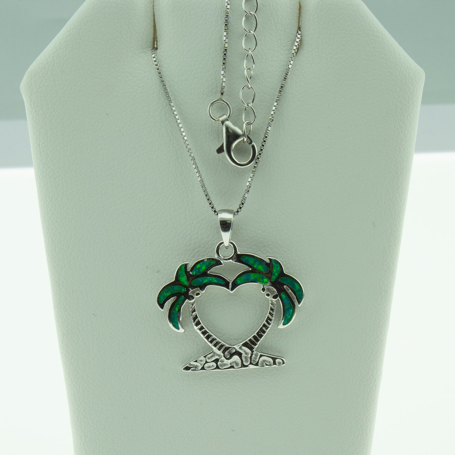 Palm Tree Necklace for Women Green Fire Opal Sterling Silver Ginger Lyne Collection