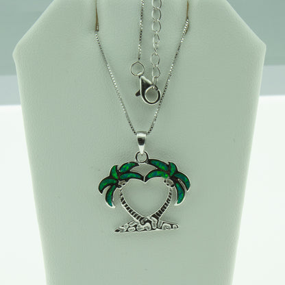 Palm Tree Necklace for Women Green Fire Opal Sterling Silver Ginger Lyne Collection