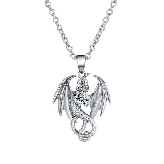 Dragon Necklace for Men or Women Stainless Steel Cz Punk Gothic Ginger Lyne Collection