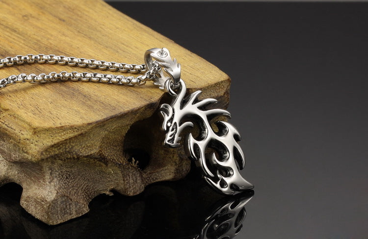 Dragon Flame Necklace for Men or Women Stainless Steel Gothic Biker Ginger Lyne Collection