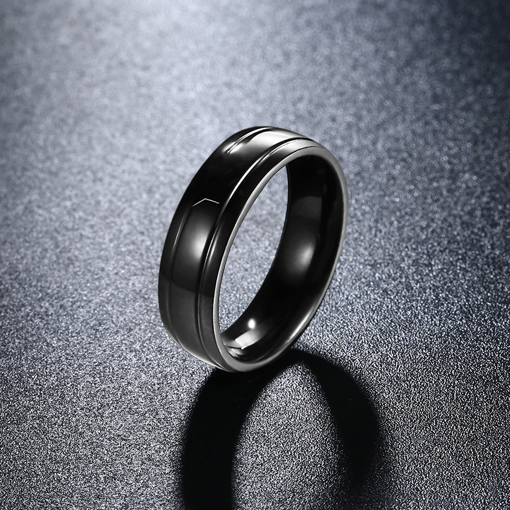 6mm Wedding Band Women Mens Black Stainless Steel Ring by Ginger Lyne Collection - 6mm Black,9