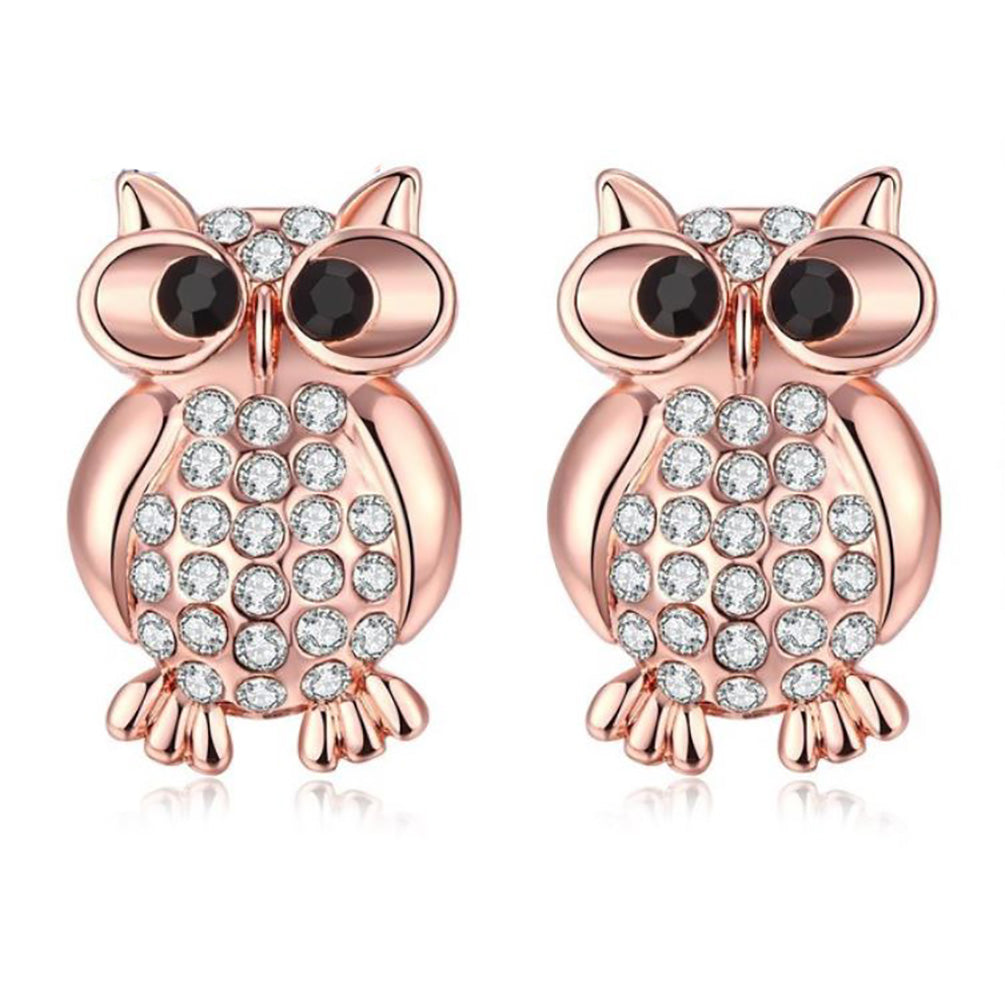 Hoot Owl Stud Earrings Rose Gold Plated Cz Teacher Women Ginger Lyne Collection