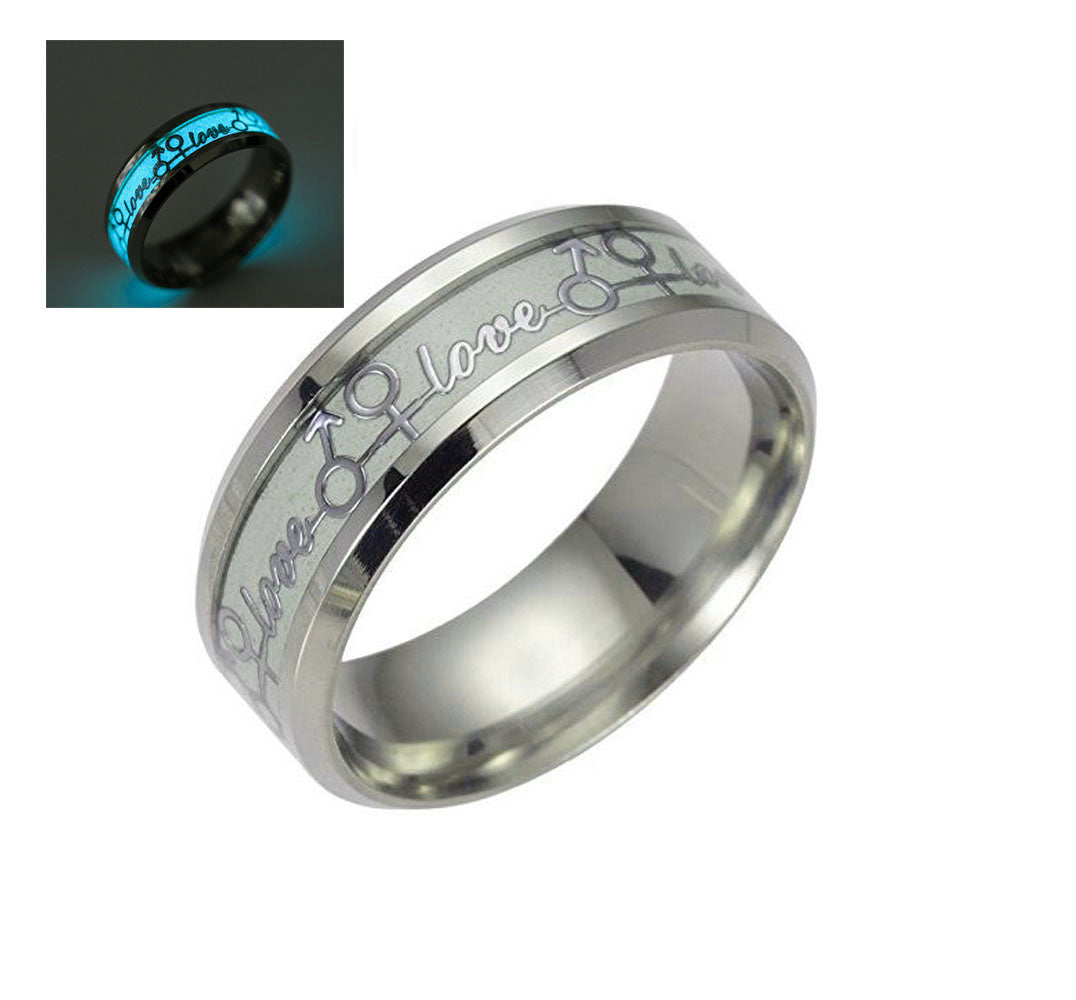 Love Glow In Dark Wedding Band Ring Stainless Steel Men Women Ginger Lyne Collection