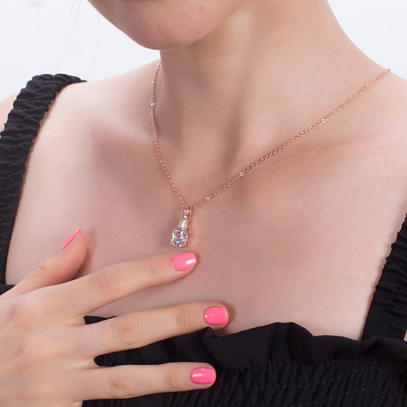 Square Trillion Pendant Necklace for Women Sterling Silver Ginger Lyne Collection - Rose Gold