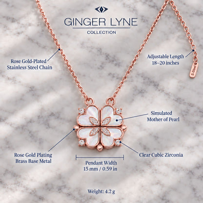 Heart to Clover 2 in 1 Pendant Necklace for Women Rose Gold CZ by Ginger Lyne Collection - Rose Gold Tone