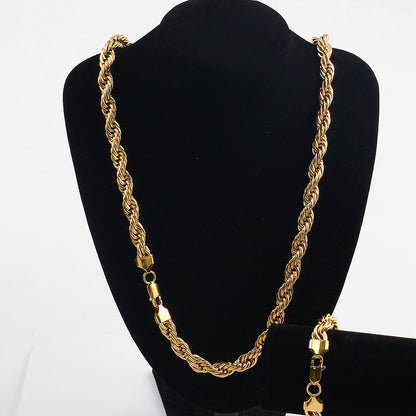 Gold Twisted Rope Chain Necklace 30 Inch 6mm Stainless Steel Hip Hop for Women by Ginger Lyne - 30 Inch Gold