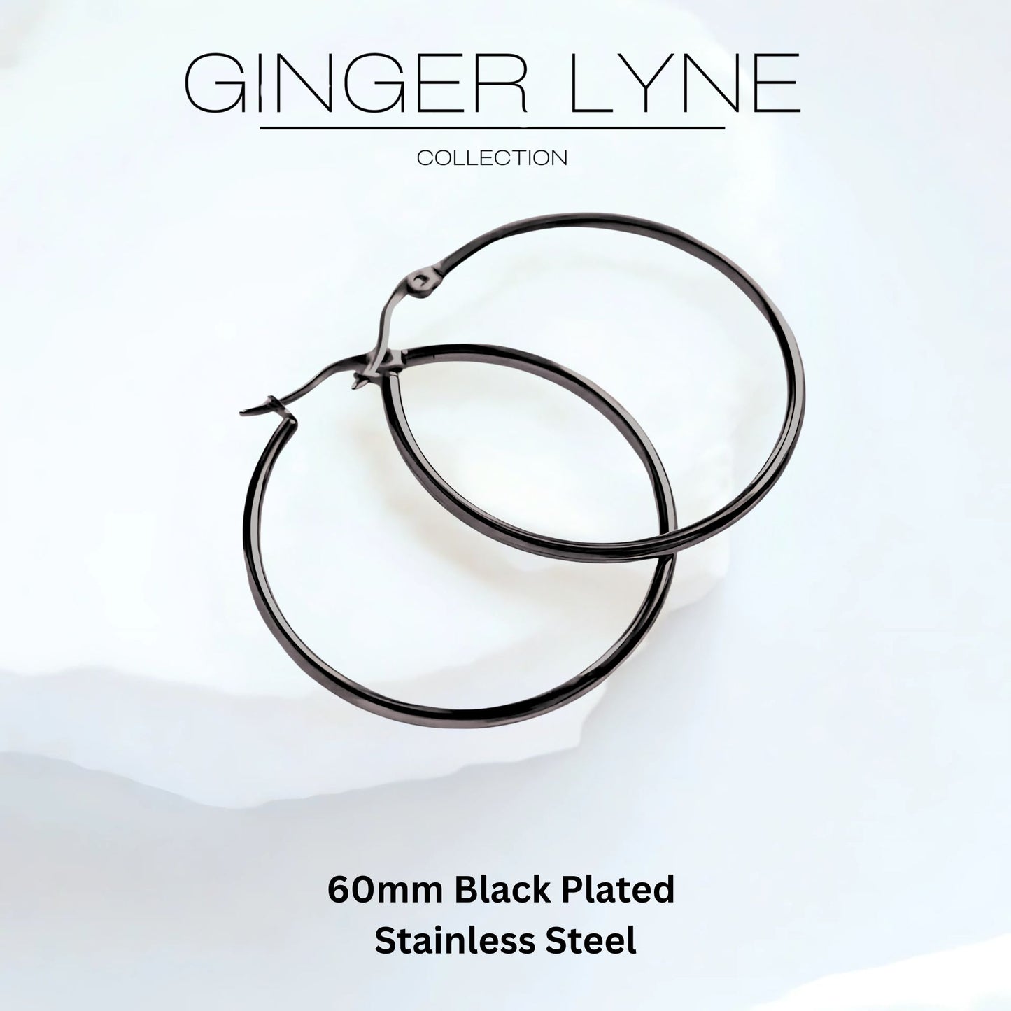 Black Hoop Earrings for Women Thin Large 60mm Stainless Steel Ginger Lyne Collection - 60mm-Black