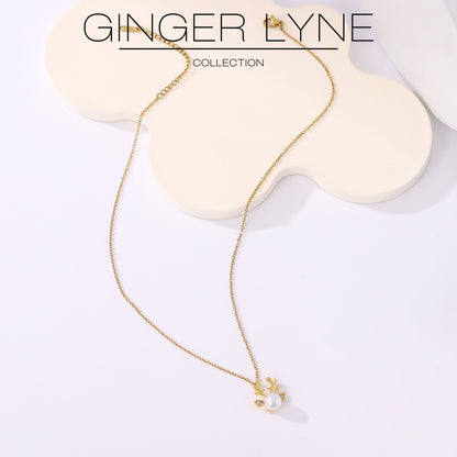 ReindeerNecklaceforWomenbyGingerLyneGoldPlatedSimulatedPearlChristmasJewelry_Gold-3