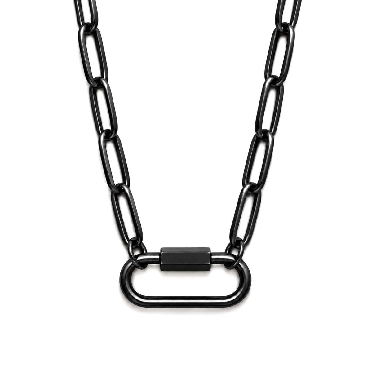 Black Plated Square Screw Rectangle Carabiner Charm Holder Necklace Paperclip Chain 18-20 Inch Stainless Steel by Ginger Lyne - Black-PaperclipChain/Rect Sq CH