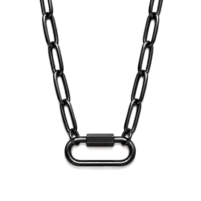 Black Plated Square Screw Rectangle Carabiner Charm Holder Necklace Paperclip Chain 18-20 Inch Stainless Steel by Ginger Lyne - Black-PaperclipChain/Rect Sq CH