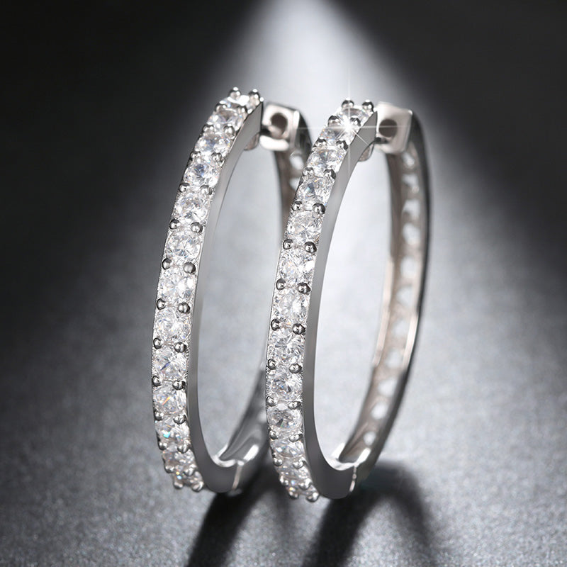 Hoop Earrings for Women Gold Plated Clear Cubic Zirconia Ginger Lyne Collection - Silver