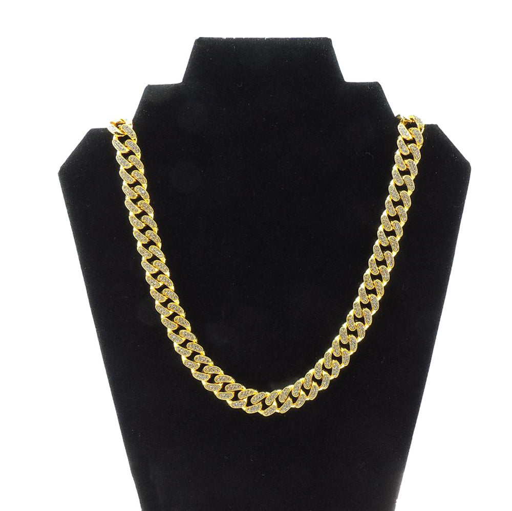 Gold Cuban Link Chain Necklace Iced Out Hip Hop Men Women Ginger Lyne Collection - 8 Inch Gold