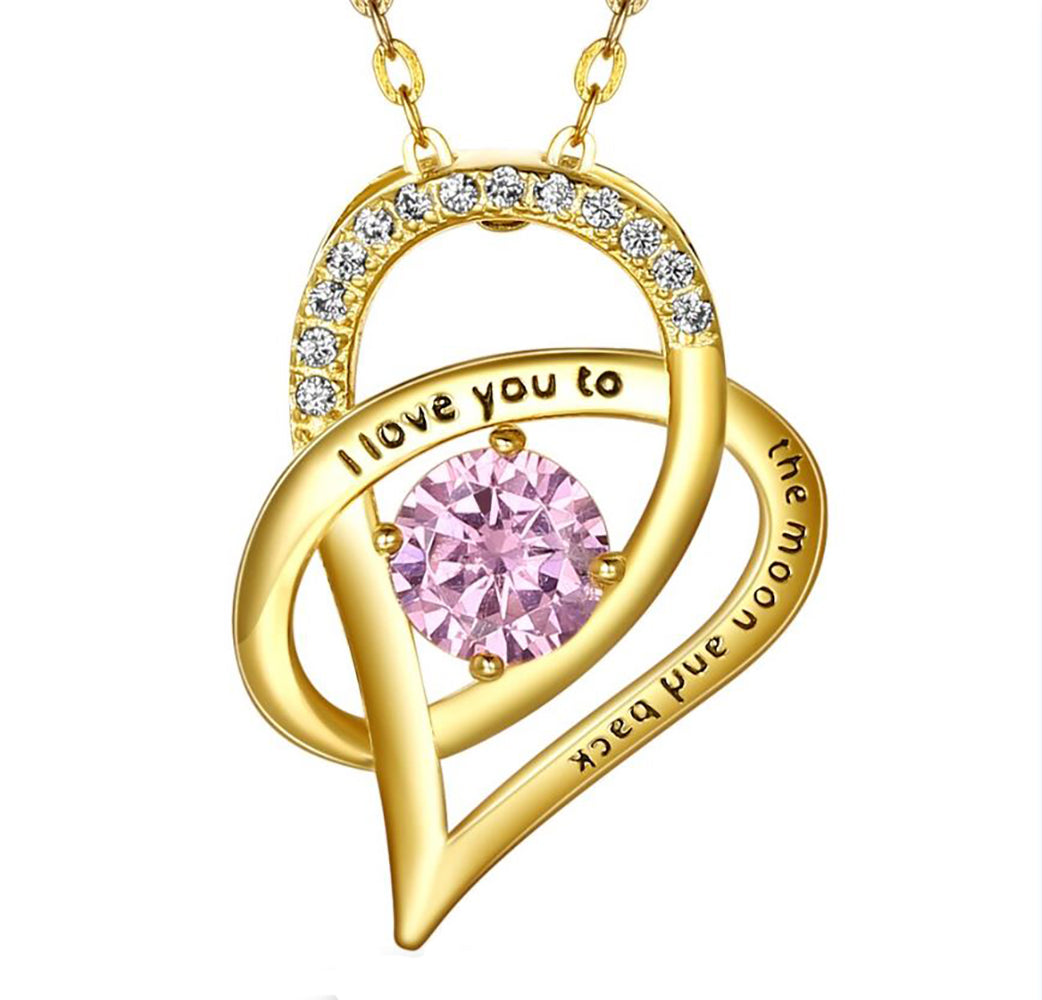 Moon Heart Pendant Necklace for Women Cubic Zirconia Sterling Silver Ginger Lyne Collection - Gold