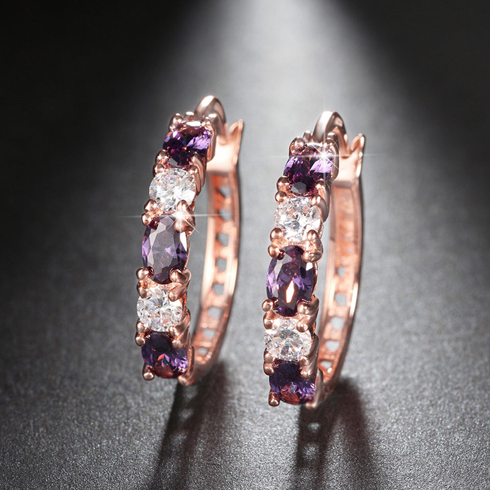 Hoop Earrings for Women Purple Cubic Zirconia White Gold Plated Ginger Lyne Collection - Rose Gold
