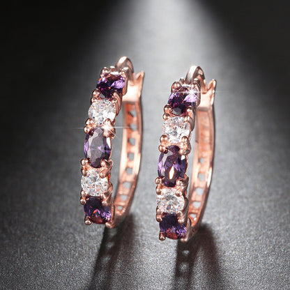 Hoop Earrings for Women Purple Cubic Zirconia White Gold Plated Ginger Lyne Collection - Rose Gold