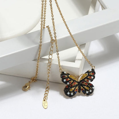 Butterfly Chain Pendant Necklace for Women Red Cubic Zirconia Ginger Lyne Collection - Red